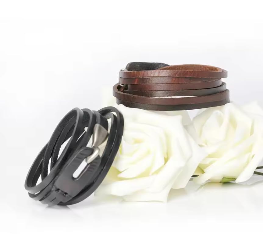 Vintage Black/Brown Leather Multilayer Wrap Hook Bracelet Bangle Men Women Accessories Party