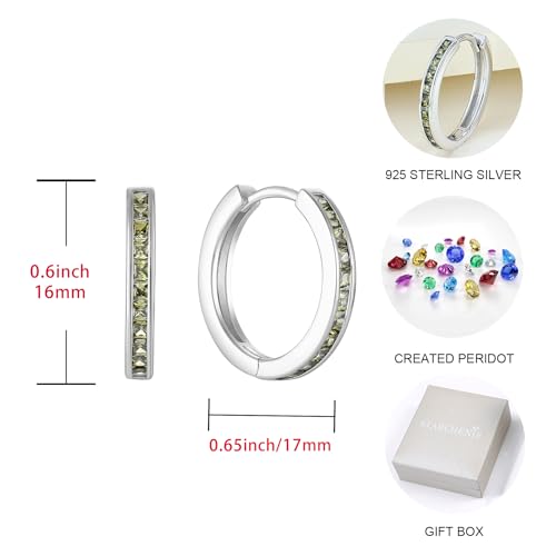 Starchenie Huggie Hoop Earrings for Women 925 Sterling Silver Princess Cut Birthstones Jewelry Gift - color: 08-Peridot-Aug