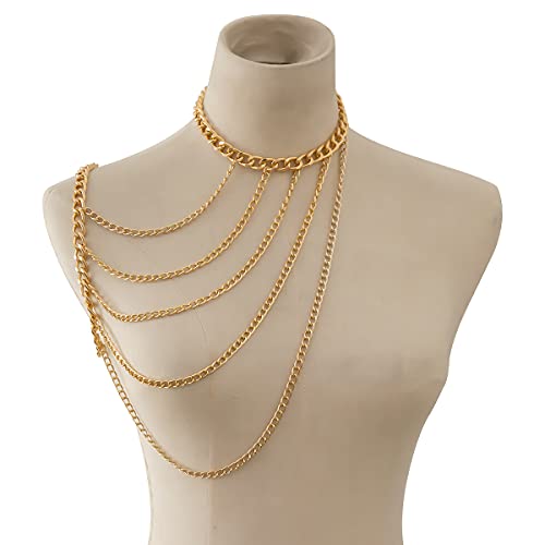 WeeH Shoulder Necklace Chain Body Jewelry Layered Shoulder Jewelry Accessory at Party Beach Summer Holidays Halloween Costume - color: Gold