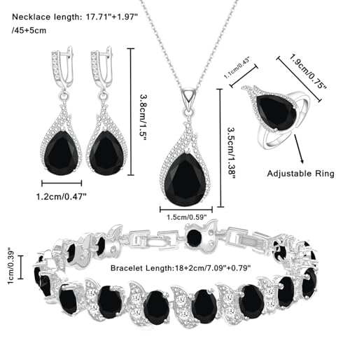 LMXXVJ Jewelry Set for Women,Teardrop Cubic Zirconia Necklace Earrings Adjustable Ring Bracelet Jewelry Set Formal Jewelry Gift - color: ZYSD-White Gold-Black