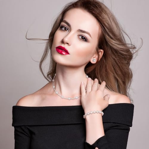 Glenmal Pearl Rhinestone Jewelry Set for Women Pearl Necklace Bracelet Earrings for Wedding Halloween Bridal Shower Tea Party - style: Cute Style