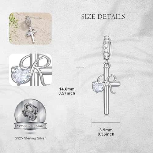 PROESS Initial Cross Charm 925 Sterling Silver Letter A B C Pendant Dangle Charm Beads for Bracelet Initial Cross Jewelry Gifts for Women - style: 18-R