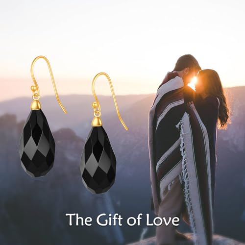 Sterling Silver Black Onyx Earrings for Women 18K Yellow Gold Plated Jewelry Gifts - style: Rhombus Teardrop