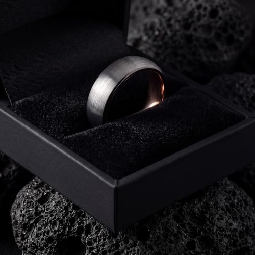 Tungsten Wedding Band Ring 10mm 8mm 6mm 4mm for Men Women 18k Rose Gold Plated Dome Black Grey Brushed Polished - color: 4 Rose Gold Black Grey Tungsten