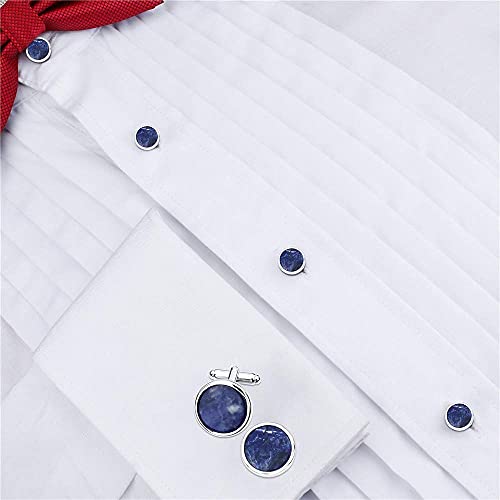 HAWSON Fashion Mother-of-Pearl Tuxedo Shirt Button and Cufflink Set, Specially Designed for Wedding Business - color: Silver Tone- Blue Vein