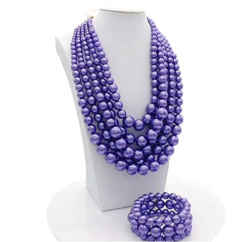 JNF Large Faux Pearl Necklaces for Women Multi strand Pearl Necklace Bracelet and Earrings Set 1920s Costume Pearls Necklace Jewelry Accessories - color: Purple
