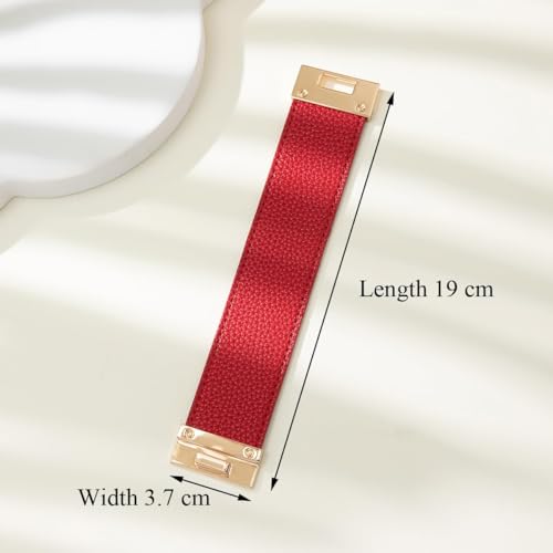 Rantanto Leather Wrap Bracelets For Women Gold Twist Lock Buckle Wrist Cuff | PU leather,Skin-friendly,Boho Stackable Wristband,Fashion Daily Jewelry,Trend Casual Party Bangle,Fit For Birthday, Holiday - color: Wide Red
