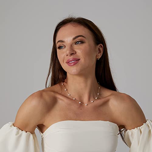 Pearl Necklace for Women, Dainty Pearls Choker Necklace for Women 14K Gold Plated Layered Pendant Necklace Handmade Gold Chain Necklace Everyday Jewelry Gift - color: Satellite Pearl-Gold