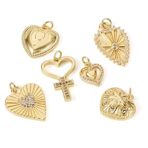 Cheriswelry 18K Gold Plated Heart Pendants Golden Heart Dangle Earring Charms Necklace Pendants Bracelet Keychain Charm Mini Hang Ornament for DIY Craft Jewelry Making - color: 18K Gold Plated E