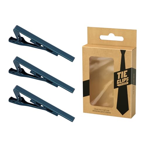 Roctee Tie Clips for Men, 3 Pack Men's Tie Clips Necktie Tie Bars Tie Pins for Men Accessories - style: Navy