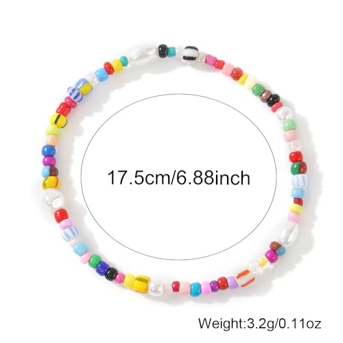Dainty Gold Plated Tiny Ball Colorful Beaded Stack Bracelets Sets for Women,3Pcs Stackable Cute Bracelet Stretch Trendy Ball Jewelry Friendship Gift - color: pearl