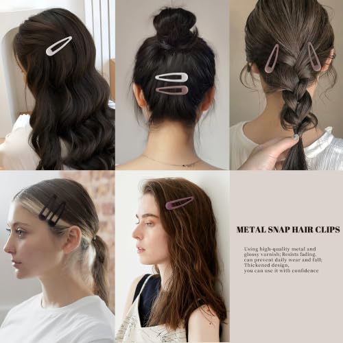 Small Hair Barrettes For Women No Slip Metal Snap Clips For Thin And Fine Hair,Matte Black Red White,20 PCS,1.97 x 0.5 Inch. - color: Matte Black Red White