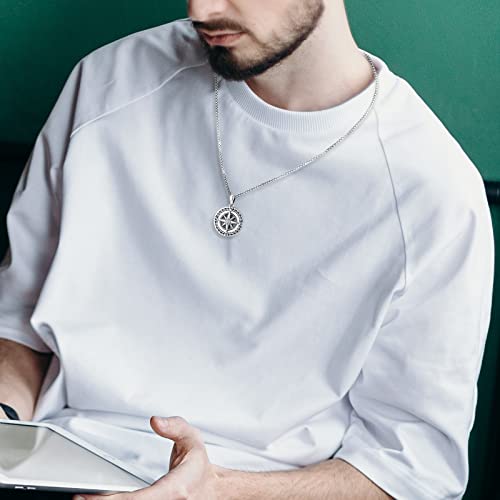Compass Necklace for Women Men 925 Sterling Silver Pendant Urn Necklaces for Ashes Picture Locket Necklace Anchor Necklace Viking Necklace Crystals CZ Moonstone Abalone Shell Turquoise Compass Jewelry - color: Q-I-Compass Picture Locket, style: Locket