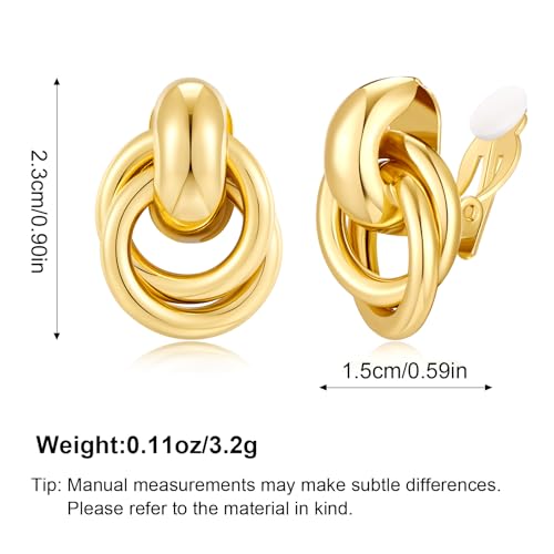Gold Geometric Clip On Earrings for Women Chunky Gold Knot Link Clip Earrings Trendy Jewelry - color: Gold-E