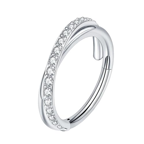 HQLA 16G Nose Hoop Ring Septum Ring Clear CZ Daith Earring Surgical Steel Hinged Segment Seamless Clicker Tragus Rook Helix Cartilage Conch Hoop Piercing Jewelry for Women men 8mm 10mm - style: 16G-8MM-Doul Hoop-Steel