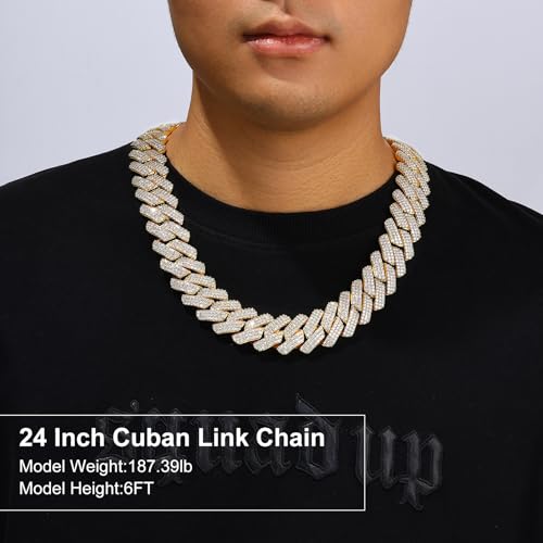 Ucciyo 30MM/25MM Cuban Link Chain for Men, Luxury Iced Out Diamond Chain | Luxurious Diamond-Simulated, Large Miami Cuban Style, 18K Gold Plated - color: 25MM-Gold, size: 24 Inch