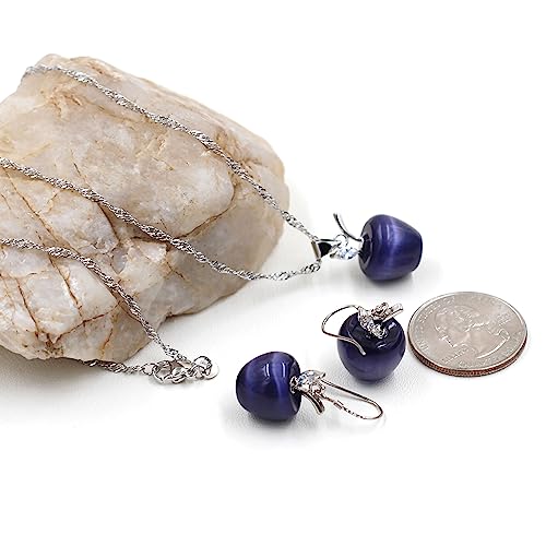 Uloveido Apple Necklace and Earrings Set for Women Cute Apple Jewelry Set for Teacher Mom YL007 - color: Purple