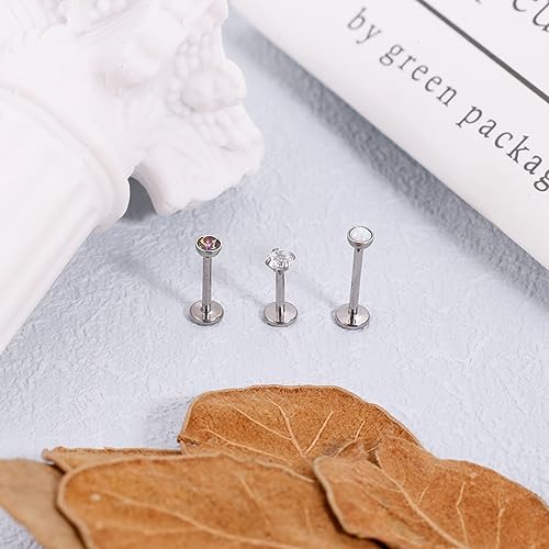 16G 18G 3PCS G23 Titanium Internally Threaded Labret Monroe Stud Lip Rings Opal CZCartilage Helix Tragus Stud Earrings Conch Stud Titanium Piercing Jewelry for Sensitive Skin 6MM 8MM 10MM - style: 18G-Sliver