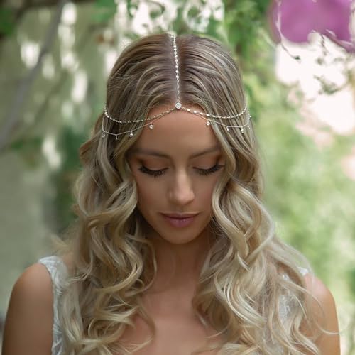 STONEFANS Rhinestone Head Chain Silver Bride Headpiece Wedding Headbands Chain Layered Festival Prom Hair Accessories for Women And Girls (silver) - color: Silver