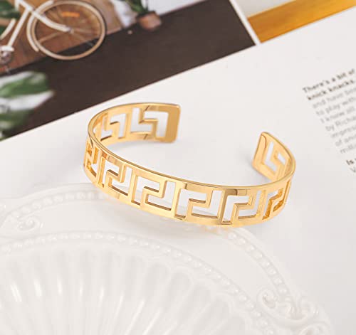 PERNNLA PEARL Dainty Gold Bar Bracelet for Women Simple Delicate Thin Cuff Bangle Hook Bracelet 18K Gold Plated Handmade Minimalist Jewelry - color: 10.Hollow Out