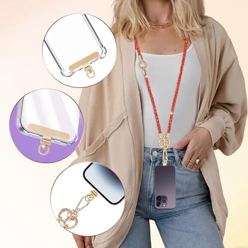 Phone Lanyard Crystal Phone Strap Crossbody, Red | Crystal Phone Strap Crossbody Rhinestone Anti Theft Layered Strap Crossbody Cell Phone Neck for Women - color: Red