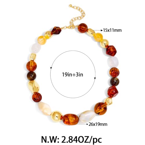 Chunky Beaded Necklace For Women Vintage Resin Bead Statement Necklace Adjustable Amber Stone Necklaces Hypoallergenic Boho Jewelry Gift