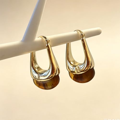 Acrylic Gold Hoop Earrings Chunky Hoop Dangle Drop Huggie Earring Statement Resin Jewelry for Women - color: Brown