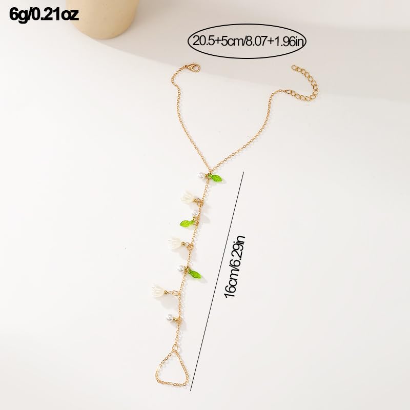 Vivian&CD Trendy Gold Hand Chain Bracelet for Women, 14k Gold Plated Dainty Ring Bracelet, Hypoallergenic Finger Nail Bracelet with Zircon Sequins or Satellite Chain - Elegant Jewelry Gift for Women - style: florid