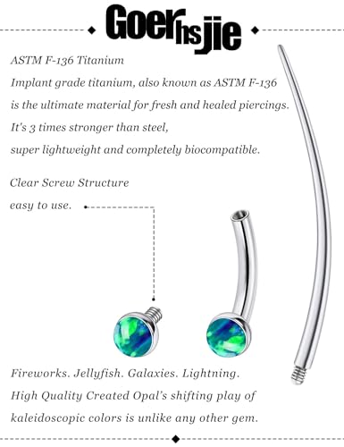 F136 Titanium 16g 6/8/10mm Opal Eyebrow/Rook/Snug/Vertical-Labret/VCH/Snake-Eyes/Anti-Tragus/Christina/Daith/Belly-Button/Bridge/Hood/Surface Curved Barbell Piercing Jewelry for Women Men - color: Green, size: 6mm=1/4in