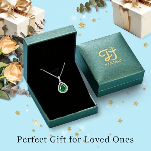 FJ Teardrop Pendant Necklace 925 Sterling Silver Birthstone Jewelry for Women - color: 05 May-Emerald