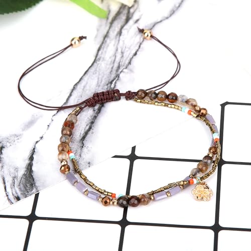 Handmade Adjustable Wrap Bracelet Bohemian String Braided Beads Anklets Gifts for Women - color: D