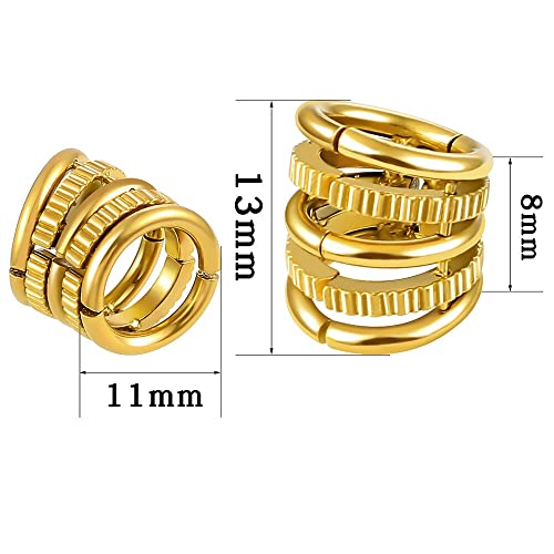 Casvort 2 PCS Hypoallergenic 316 Stainless Steel 00G/3/4'' Stacked Ring Cuffs for Stretched Lobe Ear Gauges Plugs Ear Tunnels Stretcher Earring Studs Clip on Cartilage Body Piercing Jewelry - color: Gold Shine 10mm (00g)