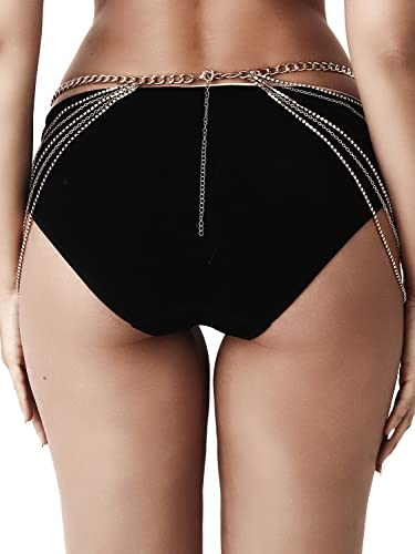 Rhinestone Body Chains Jewelry For Women And Girls Sexy Belly Waist Chain Bikini Beach Accessories Suitable for a Variety of Carnival scenes - style: Medium-34INCH GOLD