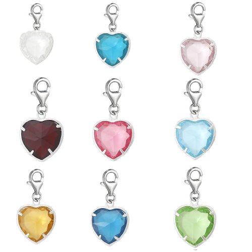 Sexy Sparkles Birthstone Heart Dangle Charm – Clip-On Pendant with Lobster Clasp, Compatible with European Charm Jewelry - color: Clear - April