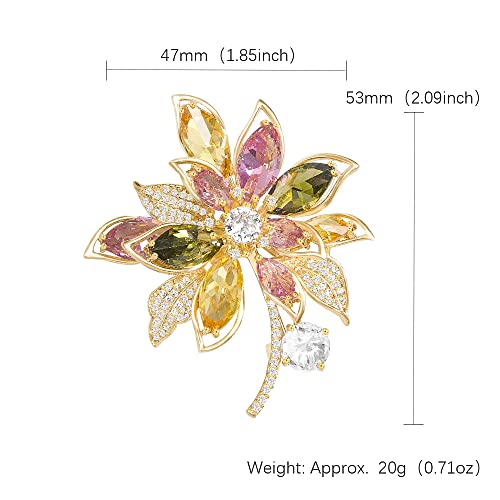 Brooches for Women, Shiny Cubic Zirconia Brooch Pins for Women Fashion Brooch Pin Broach Jewelry Gift - color: Luxury Flower