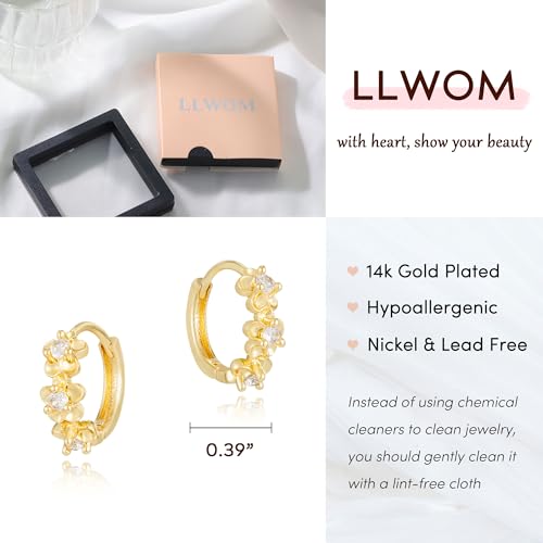 LLWOM Gold Huggie Earrings for Women-14k Gold/Silver/Rose/Black Plated Heart Hoop Earrings Hypoallergenic Lightweight Hoops Gifts - style: Flowers