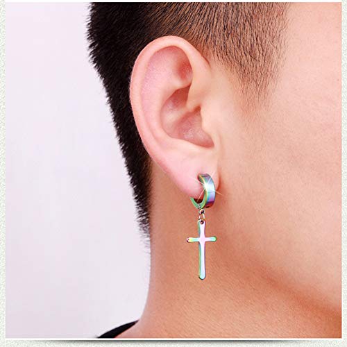Non-pierced Earrings Set for Men Women Cross Titanium Steel Hoop Dangle Clip On Earring - style: set of 5 pairs