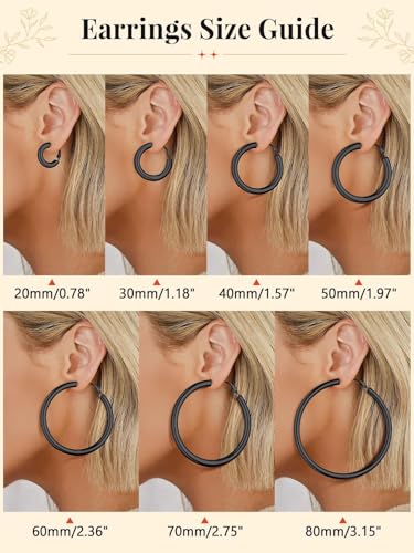 FaithHeart Silver/Black/Gold Stainless Steel Chunky Hoop Earrings for Women | Hypoallergenic Lightweight Hoop Earrings, Trendy Statement Thick Hoop, 20/30/40/50/60/70/80mm - color: Black, size: 50mm