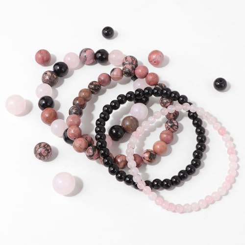 Vinswet 4pcs Beaded Bracelets for Women,Natural Healing Crystal Gemstones Bracelet,Anxiety Stress Relief Bracelet Handmade purple Jewelry Gifts for Women - color: Rose Quartz&Obsidian&Rhodonite