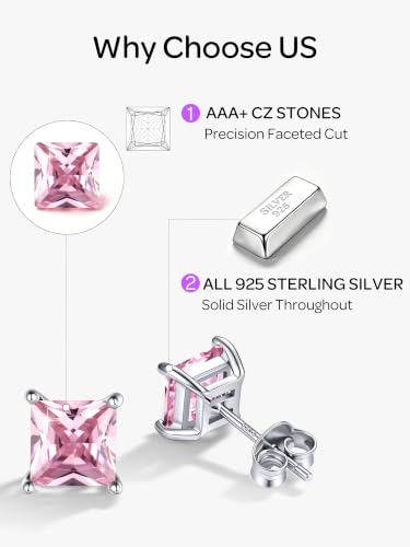 ChicSilver 925 Sterling Silver Earrings Sparkling Heart/Round/Princess Cut Birthstone Earrings for Women Birthday Jewelry with Gift Box - style: A.October(Tourmaline)-Princess Cut
