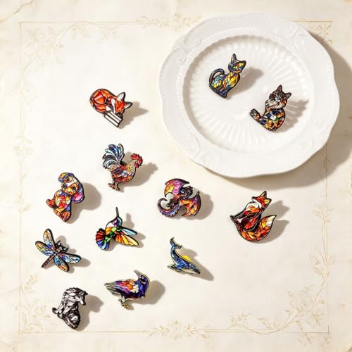 4/6/9/10/12/16/20PCS Cute Enamel Pins Bulk Set, Art Aesthetic Lapel Brooches, Humorous Quote Pins for Backpacks Jackets Hats Bags, Novelty Cool Badges for Women, Men, Teens, Kids - style: 12pcs Animal