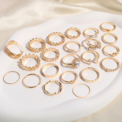 CHICUTIE Gold Knuckle Rings Set For Women Stackable Joint Finger Midi Rings Dainty Cubic Crystal Zirconia Simple Hollow Twist Cute Rings Pack Jewelry Gift - style: 43pcs Gold
