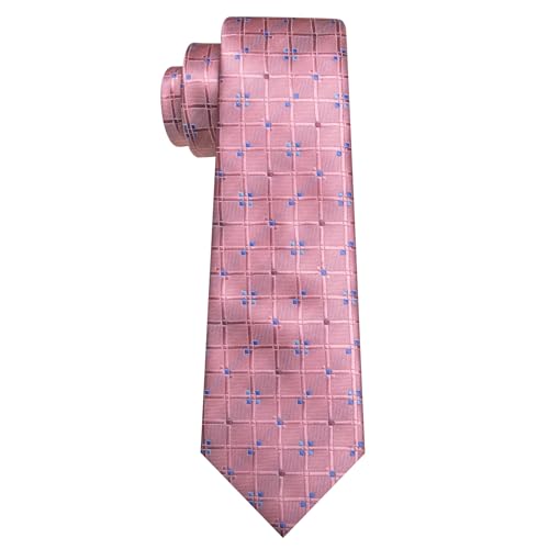 YOHOWA Men Plaid/Striped Ties Clip Set Silk Necktie Pocket Square Cufflinks | Woven Classic,Formal/Casual Mens Tie,Pocket Square Cufflinks Set,Luxury,Business,Wedding,Party,Prom,Graduation - color: Dusty Rose a