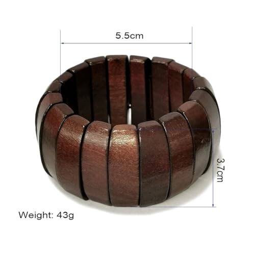 KIFEDSLJ Colorful Wooden Beads Stretch Bracelet Handmade Wide Chunky Bangle Bohemian Wood Wristband for Women Jewelry - color: Coffee
