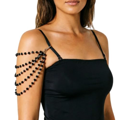 1Pcs Pearl Bra Straps Jewelry,Adjustable Bra Shoulder Chain,Pearl Lingerie Straps,Wedding Bridal Dress Underwear Chain for Women Backless Party - color: Black