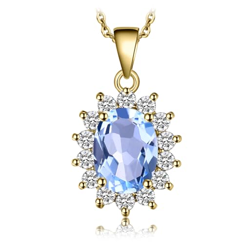 JewelryPalace Princess Diana Kate Middleton Natural Amethyst Citrine Garnet Peridot Topaz Created Ruby Sapphire Simulated Emerald Pendant Necklace for Women, 925 Sterling Silver Gemstone Jewelry Set - color: W-Yellow Gold Plated Brass-CZ