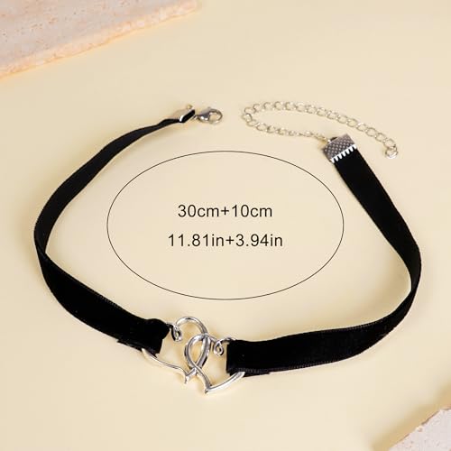 Qceasiy Gothic Black Necklace for Women, Adjustable Victorian Velvet Lace Collar, Halloween Party Cosplay Jewelry Gift - style: Double Hearts