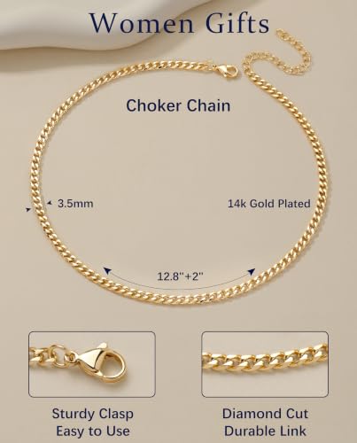 WomenGifts Cuban Link Chain Necklace for Women, Waterproof 14k Gold Silver Plated Chain Choker, Non Tarnish Stainless Steel Jewelry, 3.5/5/6/8/11mm,14/16/18 Inch Thin&Chunky&Thick - color: Gold, style: 3.5mm-12.8"