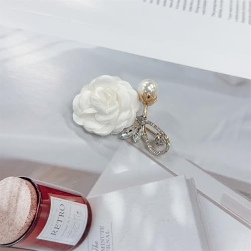 Rose Flower Brooch for Women Rhinestone Pearl Fabric Floral Lapel Pin Handmade Cubic Zirconia Collar Pins Fashion Wedding Jewelry Bridal Party Boutonniere Dance Banquet Ceremony Accessory for Valentine Mother