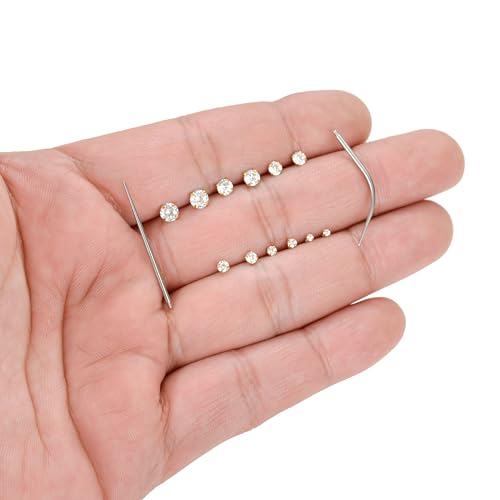 6Pairs 18K Gold Plated Internally Threaded Nose Piercing Studs Stainless Steel Lip Studs CZ Flat Back Stud Earrings Nostril Labret Conch Cartilage Earrings Helix Tragus 6/7/7/8/10/12mm 16G 18G - color: Gold, size: 18G